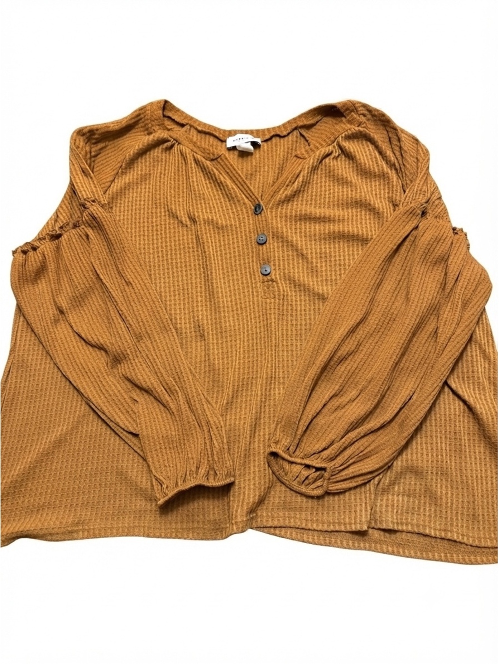 Gilli Mustard Waffle Knit Henley Top – Relaxed Boxy Fit